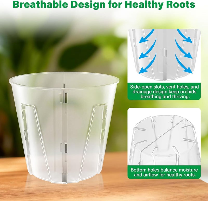 Bluepro 5 Inch Side-Open Orchid Pots 12 Pack, Clear Plastic Nursery Planters with Detachable Side Walls for Easy Repotting, Breathable Slotted Flower Pots with Drainage for Root Health - Image 4